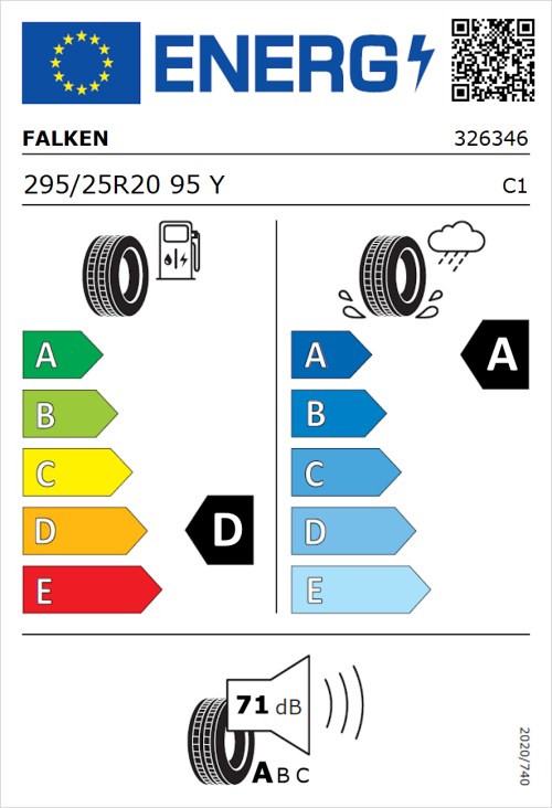 Tyre Label for Falken Azenis FK510 295/25R20 95Y
